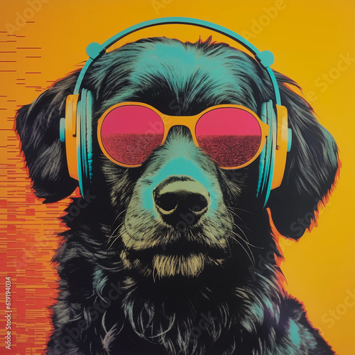 Vintage Vibes: Album Art and Poster with Hipster Vintage Portrait of an Anthropomorphic Dog, Generative AI