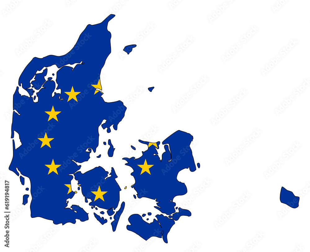 Fototapeta premium Map of Denmark with EU flag