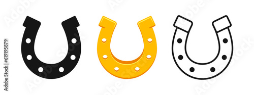 Horseshoe vector set. Golden horseshoe, luck symbol