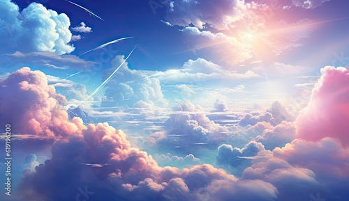 beautiful colorful anime clouds on a blue sky.