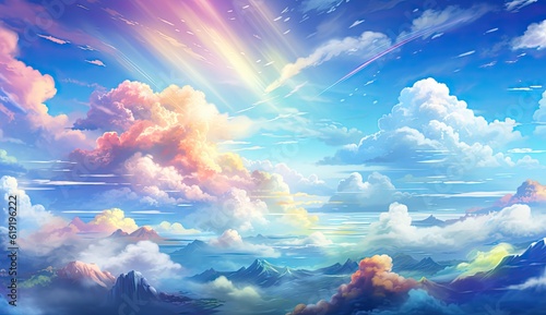 beautiful colorful anime clouds on a blue sky.