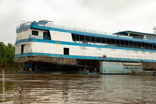 Ships transporting passengers and materials on the Huallaga River in the Peruvian Amazon. © Leckerstudio