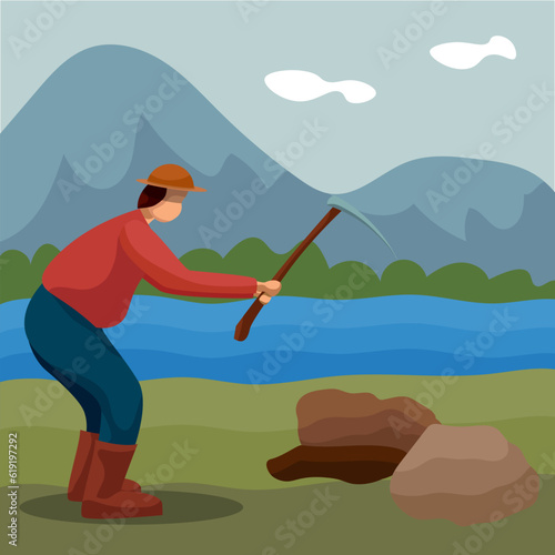 a man breaking rocks with a hammer