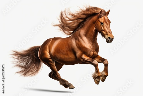 Photo realistic brown horse running on a transparent background  Generative AI 