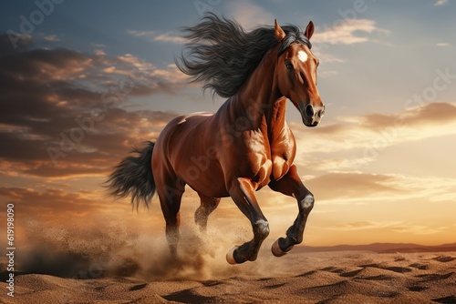 Photo realistic brown horse running on a transparent background ,Generative AI 