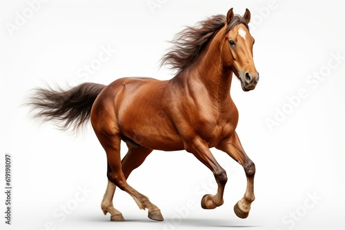 Photo realistic brown horse running on a transparent background ,Generative AI 