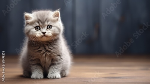Small british Shorthair cat horizontal photo portrait close up. Ai generated.