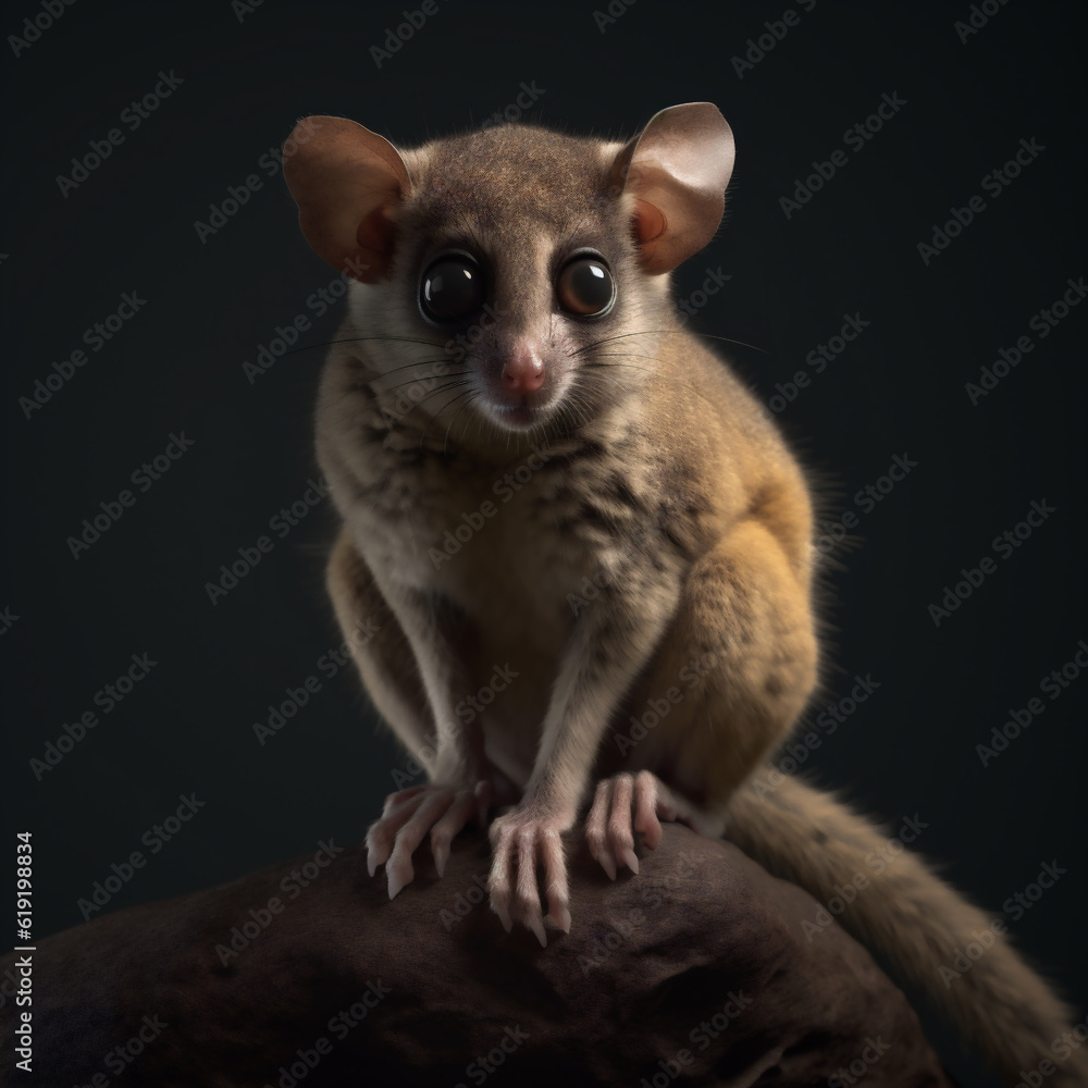 Mouse lemur (Microcebus genus) of Madagascar isolated on a black background. Generative ai. Mouse lemur (Microcebus genus) of Madagascar isolated on a black background. Generative ai.