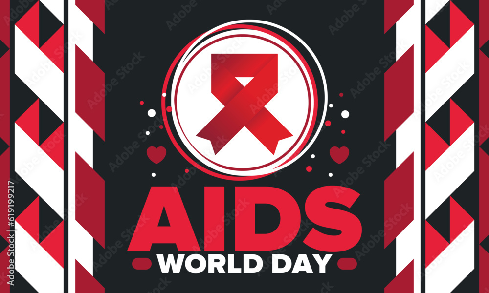 Obraz premium World Aids Day. Red ribbon symbol. Awareness and prevention hiv. Medical healthcare concept. Human support and protection. Celebrated annual in December 1. Poster, banner and background. Vector