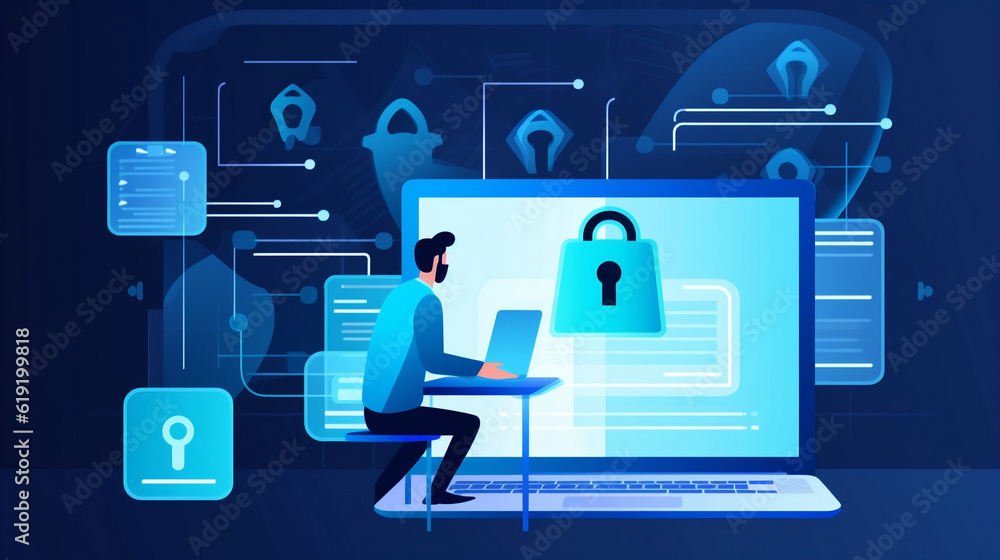 Fotografie user typing login and password, cyber security concept, data protection and secu