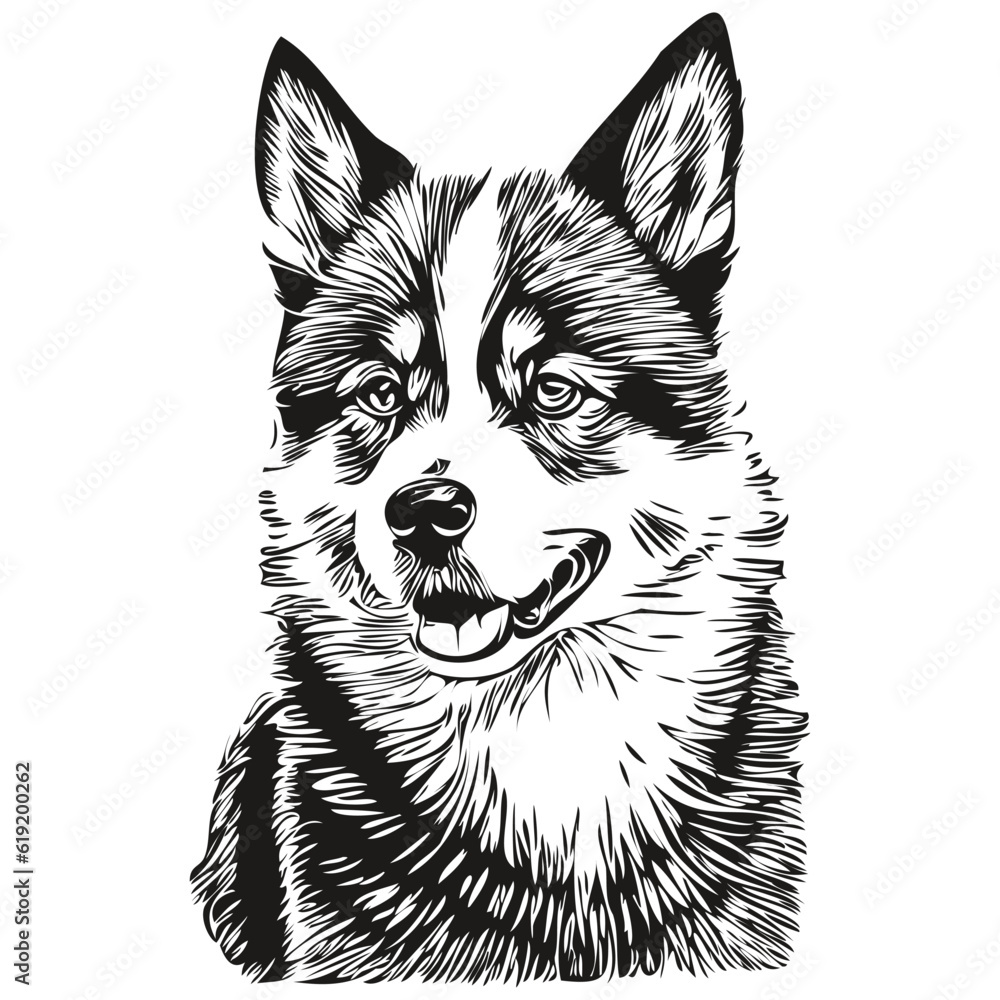 Fototapeta premium Akita dog logo vector black and white, vintage cute dog head engraved