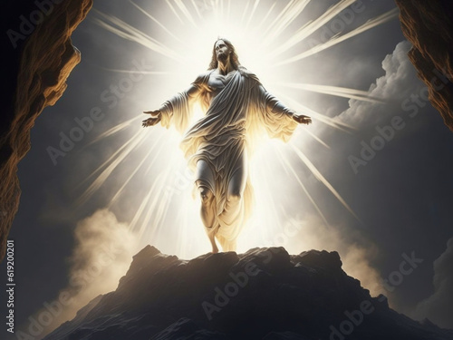 Majestic Image of Jesus Christ Rising and Ascending with Brilliant Light © Hasitha