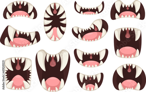 Cartoon monster toothed mouths collection. Vector illustration isolated on white background.