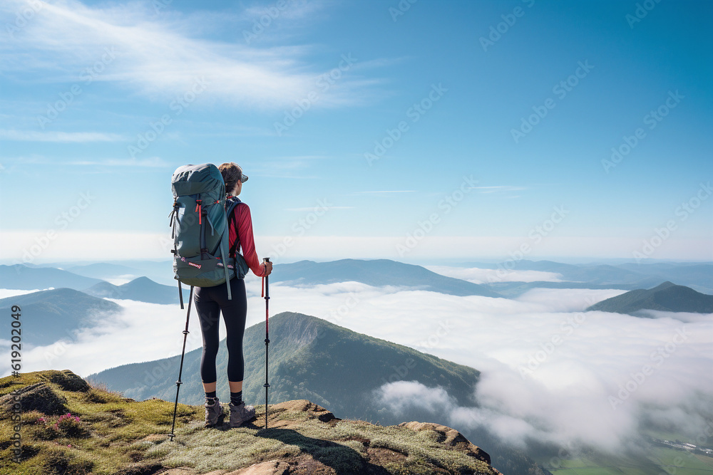 Hiker in the mountains enjoying the view