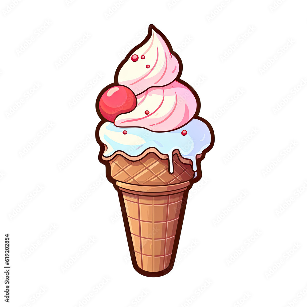 Cherry ice cream cone isolated on transparent background. Generative ai and digital editing. Cherry ice cream cone isolated on transparent background. Generative ai and digital editing.