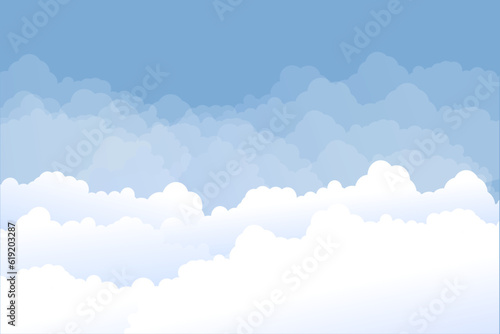 Modern Background with Clouds on Blue sky. Abstract Paper Art Cartoon Object for Poster, Flyer, Postcard, Web, Banner, Cover. Vector illustration.