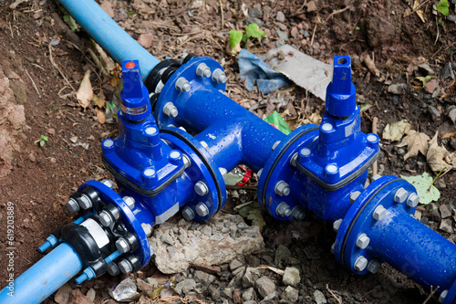 Cuadro en lienzo Incoming water meter valve arrangement to supply new building