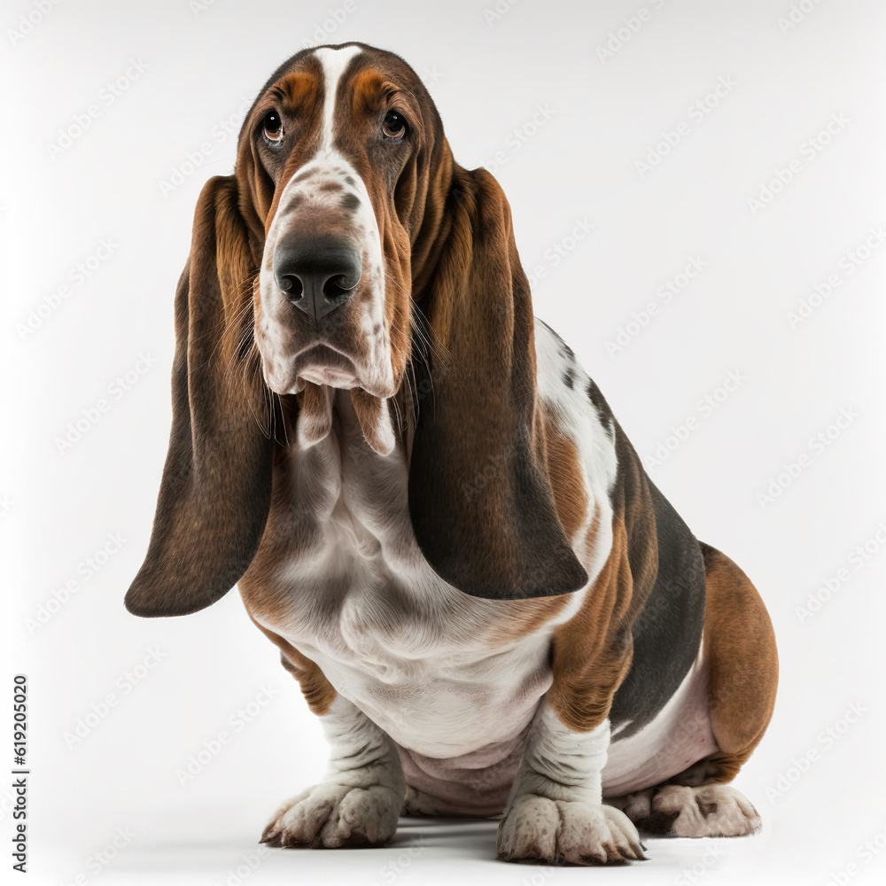 Realistic ravishing portrait of basset hound dog portrait isolated on