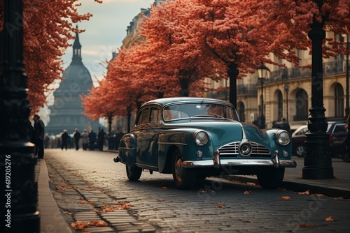 old car on a street in a historic European city