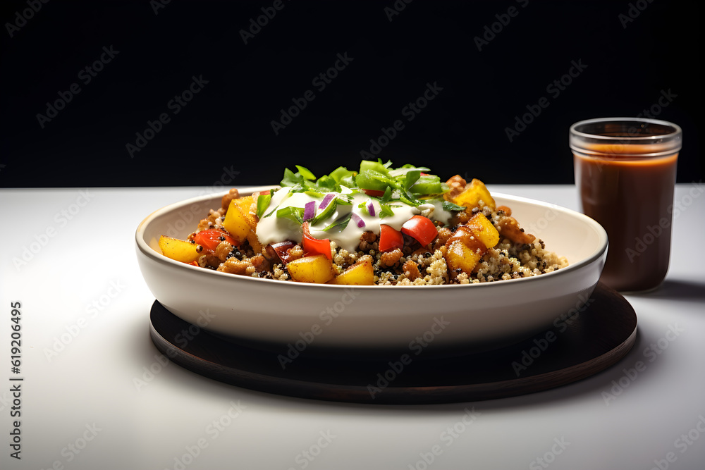 Wholesome Quinoa Bowl on White Tray. Wholesome Quinoa Bowl on White Tray.