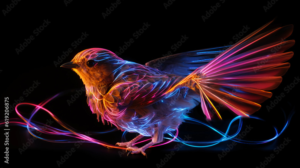 Animal Bird Plexus Neon Black Background Digital Desktop Wallpaper HD ...
