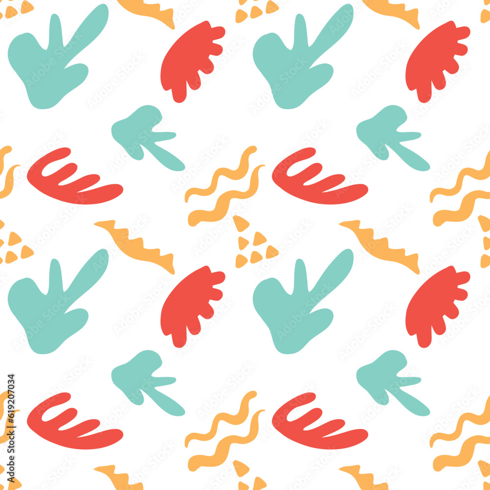 Obraz premium Seamless abstraction, colorful shapes and doodle objects. Abstract contemporary modern trendy vector illustration. All elements are isolated