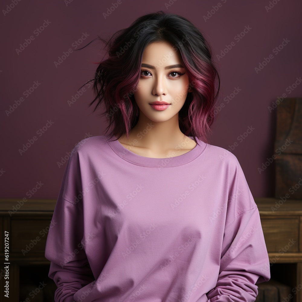 Illustration of a fashion portrait with plain t-shirt mockup , AI Generated Illustration of a fashion portrait with plain t-shirt mockup , AI Generated