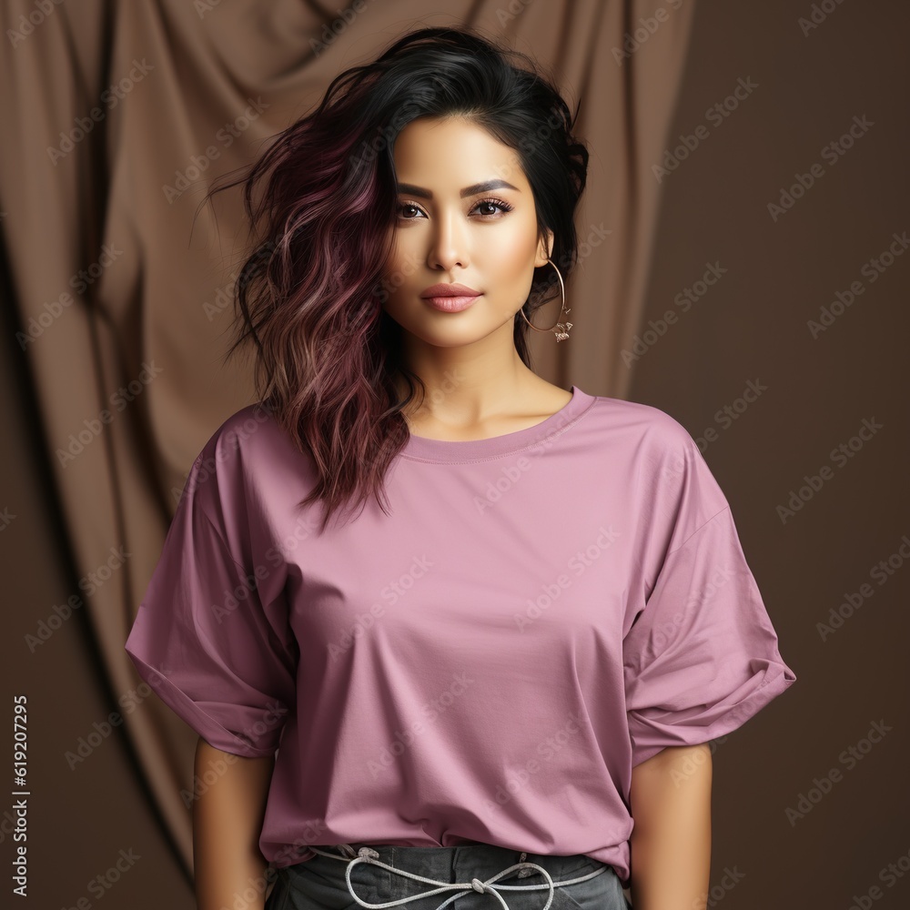 Illustration of a fashion portrait with plain t-shirt mockup , AI Generated Illustration of a fashion portrait with plain t-shirt mockup , AI Generated