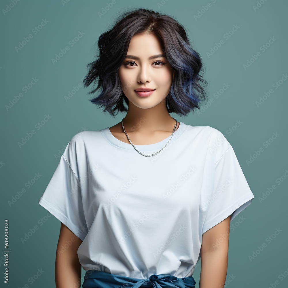 Illustration of a fashion portrait with plain t-shirt mockup , AI Generated Illustration of a fashion portrait with plain t-shirt mockup , AI Generated