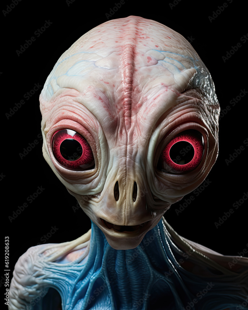 A Pink and Blue Alien Portrait on a Black Background-Generative AI
