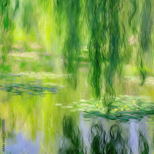 green bamboo forest in water - art