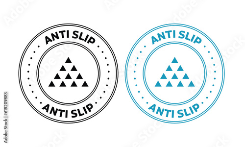 Anti slip icon set in blue and black color. Antislip texture symbol. slip prevention vector stamp. photo
