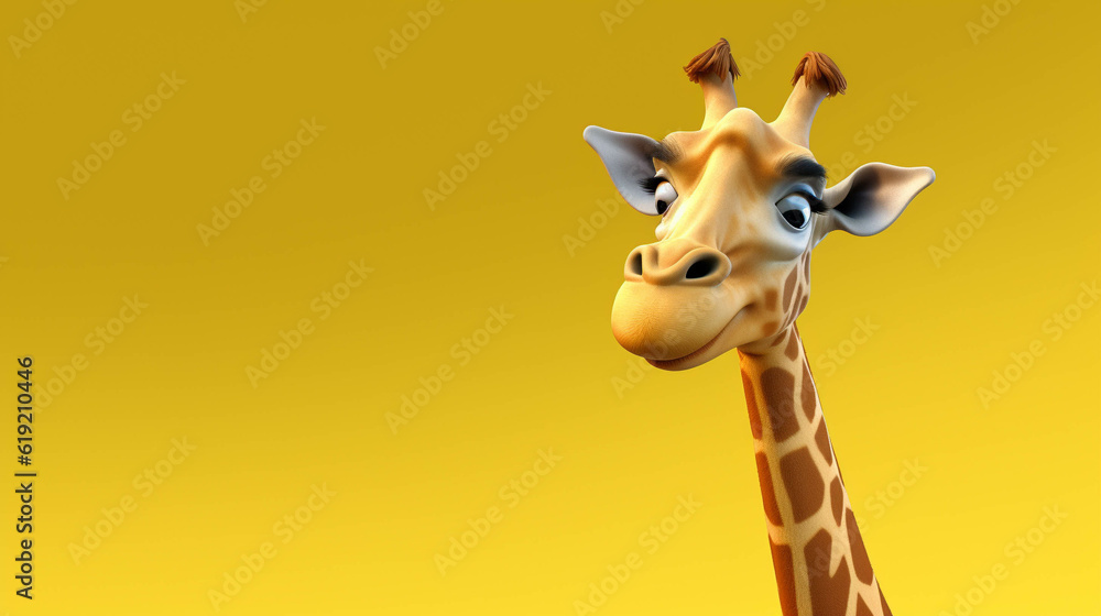 Giraffe Looking at the Camera. Solid color background with empty space for text. Web Banner template. Generative AI