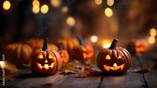 halloween pumpkin on background bokeh. Generative ai