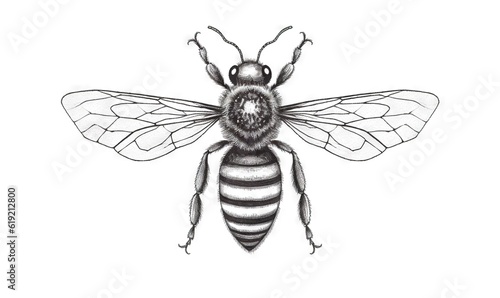  a drawing of a bee on a white background with a black and white stripe.  generative ai © Anna