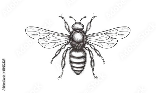  a drawing of a bee on a white background with a black outline.  generative ai © Anna