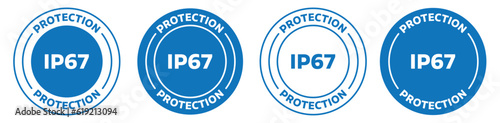 ip67 protection icon set. ip67 water proof label icon set. photo