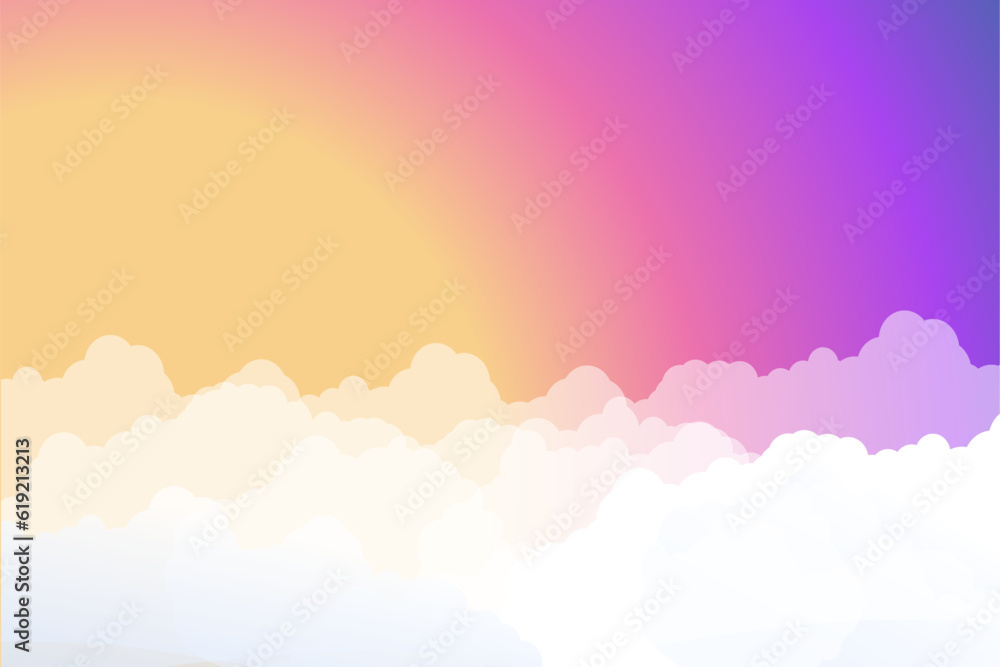 Abstract White Clouds on the Background Sunset. Summer Landscape Evening Sky for Poster, Flyer, Postcard, Web, Banner, Cover. Vector illustration. Abstract White Clouds on the Background Sunset. Summer Landscape Evening Sky for Poster, Flyer, Postcard, Web, Banner, Cover. Vector illustration.