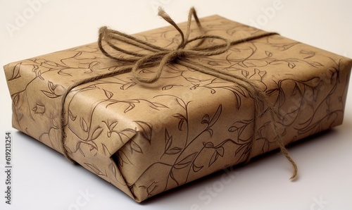  a wrapped gift box with a brown floral design on it.  generative ai