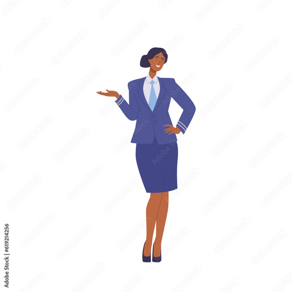 Airliner stewardesses flight attendant or air hostess character standing isolated on white Airliner stewardesses flight attendant or air hostess character standing isolated on white
