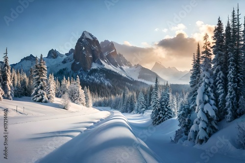 Winter landscape with snow covered mountains © Asad