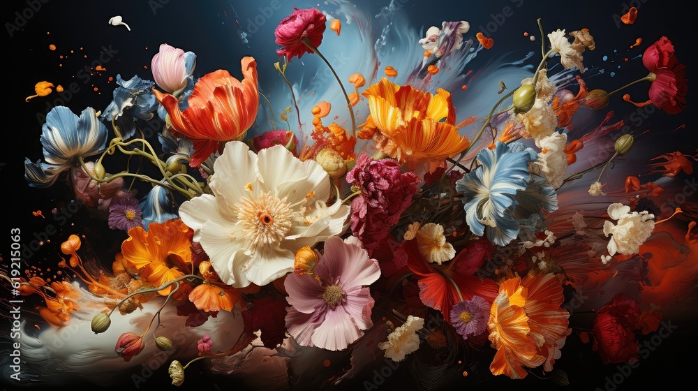 Flower bouquet explosion, vivid colours