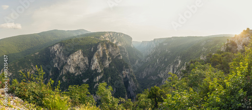 Panorama from the Lazarev Canyon viewpoint near Bor at sunset photo