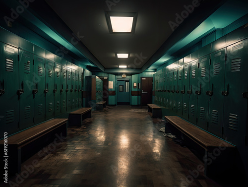 dressing room or corridor with lockers, AI generative