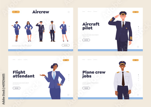 Set of landing page design template for online service offering education and training of aircrew photo