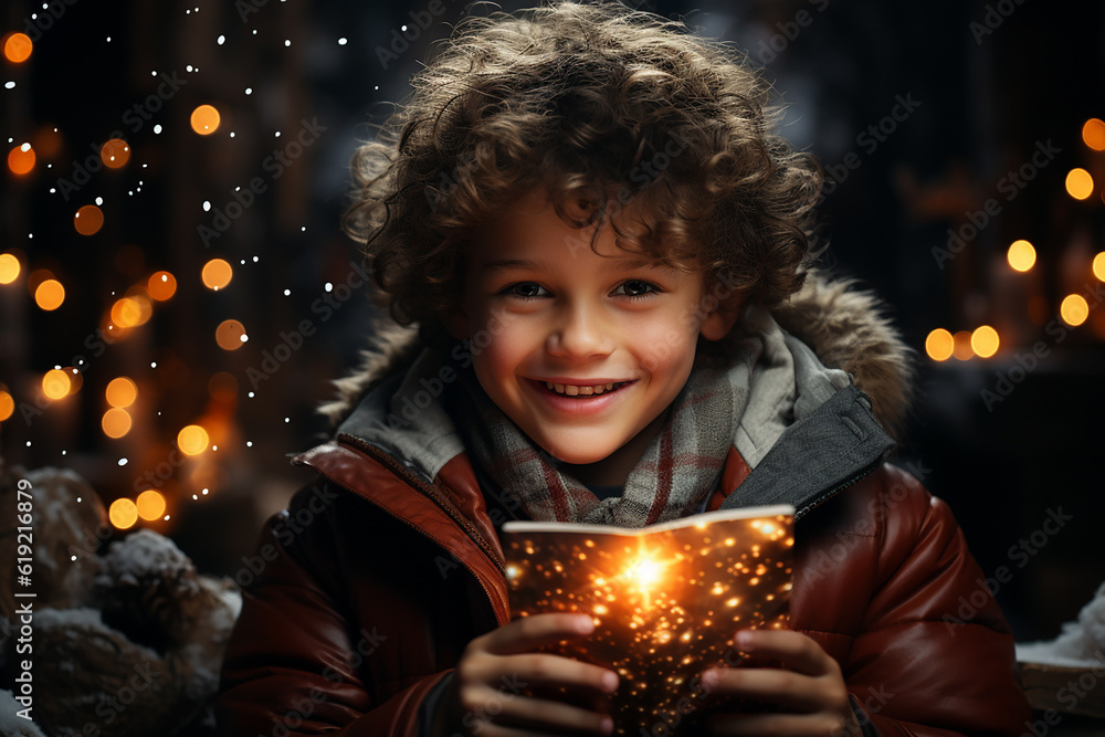 Naklejka premium happy family ,people in winter,christmas ai generative