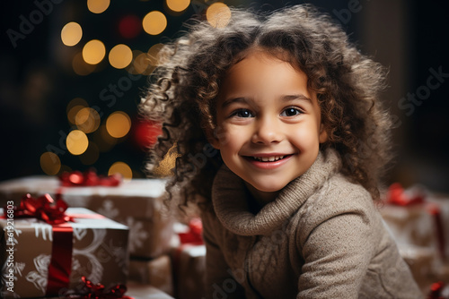 child with christmas gift ai generative