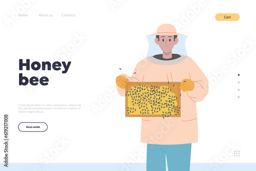 Honey bee landing page design website template for beekeeping farm and production online service
