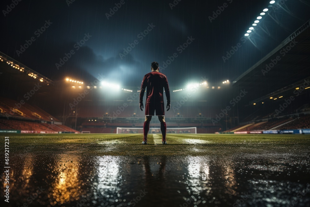 soccer player on a field at night. Sports betting concept soccer player on a field at night. Sports betting concept