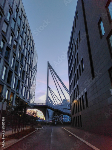 Barcode Project and Akrobaten Bridge, the modern architecture in Oslo city center, Norway